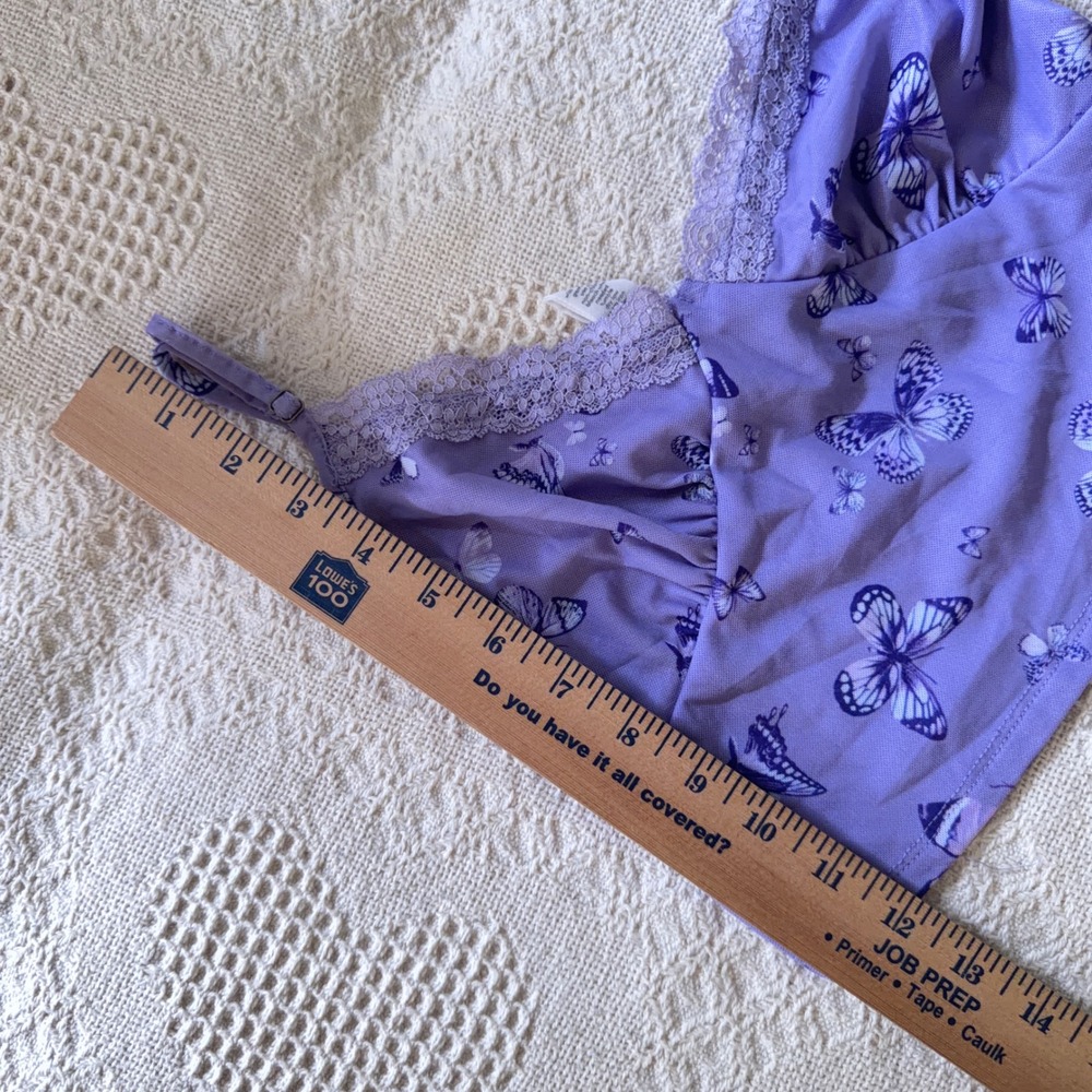Full Tilt Cami Purple Butterfly Babydoll Festival Lace Trim V-Neck Crop Top Y2K - Picture 4 of 10